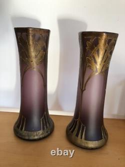 Paire de vases Art Nouveau mauve et or École Legras, Montjoye