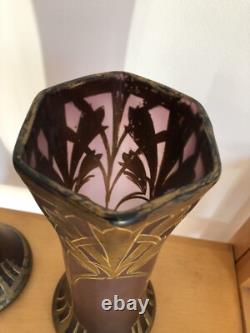 Paire de vases Art Nouveau mauve et or École Legras, Montjoye