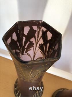 Paire de vases Art Nouveau mauve et or École Legras, Montjoye
