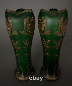 Paire de vases Art Nouveau par Legras modèle Belgrade fleurs rehauts dorés H5354