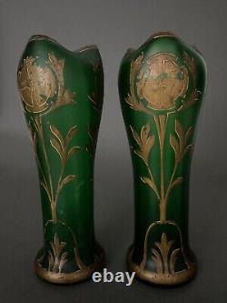 Paire de vases Art Nouveau par Legras modèle Belgrade fleurs rehauts dorés H5354