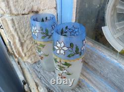 Paire de vases anciens Art nouveau en verre émaillés Legras Montjoye