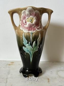 Paire de vases anciens Barbotine Art Nouveau Gustave de Bruyn, Fives Lille
