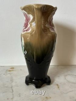 Paire de vases anciens Barbotine Art Nouveau Gustave de Bruyn, Fives Lille