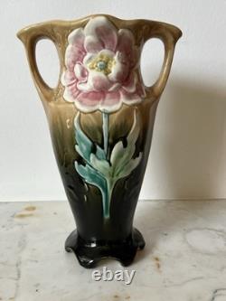 Paire de vases anciens Barbotine Art Nouveau Gustave de Bruyn, Fives Lille