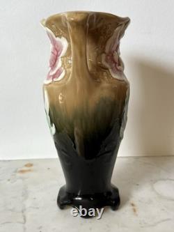 Paire de vases anciens Barbotine Art Nouveau Gustave de Bruyn, Fives Lille