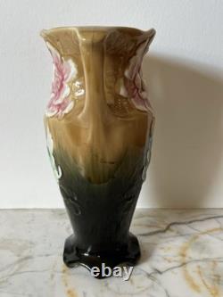 Paire de vases anciens Barbotine Art Nouveau Gustave de Bruyn, Fives Lille
