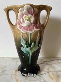 Paire de vases anciens Barbotine Art Nouveau Gustave de Bruyn, Fives Lille
