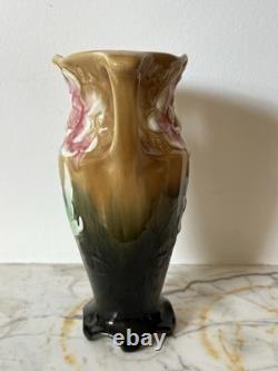 Paire de vases anciens Barbotine Art Nouveau Gustave de Bruyn, Fives Lille