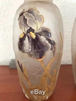 Paire de vases art nouveau Montjoye Legras décor émaillé iris