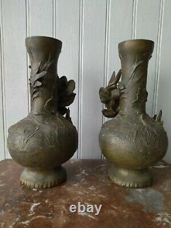 Paire de vases art nouveau en bronze 1900 décors floral