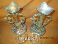 Paire de vases art nouveau en régule patine plusieurs tons / signés
