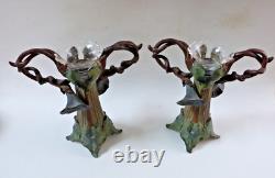 Paire de vases bouquetières art nouveau métal patiné et cristal