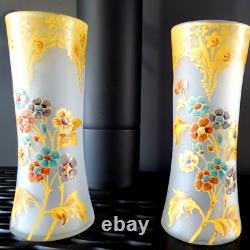 Paire de vases emaillés art nouveau Legras montjoye verrerie fleur