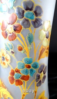 Paire de vases emaillés art nouveau Legras montjoye verrerie fleur