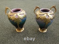 Paire de vases en céramique et étain Art Nouveau ORIVIT Jugendstil Paar Vasen