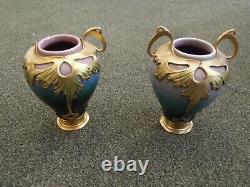 Paire de vases en céramique et étain Art Nouveau ORIVIT Jugendstil Paar Vasen