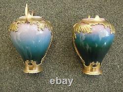 Paire de vases en céramique et étain Art Nouveau ORIVIT Jugendstil Paar Vasen