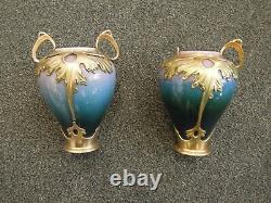 Paire de vases en céramique et étain Art Nouveau ORIVIT Jugendstil Paar Vasen