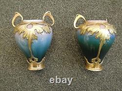 Paire de vases en céramique et étain Art Nouveau ORIVIT Jugendstil Paar Vasen