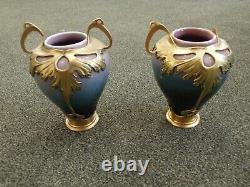 Paire de vases en céramique et étain Art Nouveau ORIVIT Jugendstil Paar Vasen