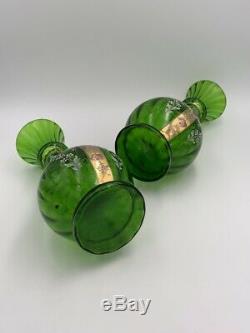 Paire de vases en verre Legras décor muguet Art Nouveau XIXe Antique glass vase