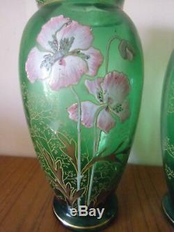 Paire de vases en verre émaillé art nouveau Legras, Montjoye
