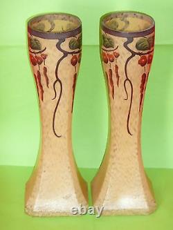 Paire de vases en verre émaillé d'époque art nouveau allemand 1900 crytal