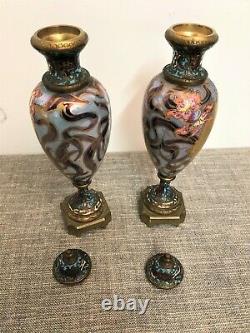 Paire de vases époque art nouveau en porcelaine cloisonnée signés Brun