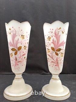 Paire de vases opaline emmaillé art nouveau Napoléon décor de fleurs et dorure