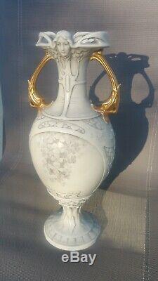 Paire de vases porcelaine Royal Dux Bohemia Art Nouveau fin XIX début XX