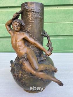 Paire de vases régule patine bronze Louis Moreau Art Nouveau fin 19ème