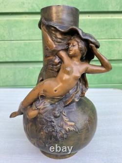 Paire de vases régule patine bronze Louis Moreau Art Nouveau fin 19ème