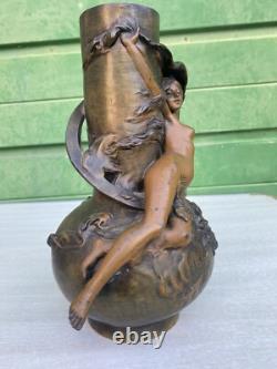 Paire de vases régule patine bronze Louis Moreau Art Nouveau fin 19ème