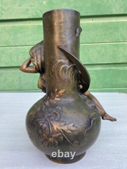 Paire de vases régule patine bronze Louis Moreau Art Nouveau fin 19ème