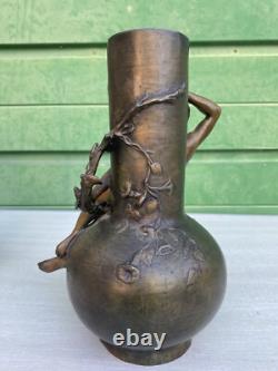 Paire de vases régule patine bronze Louis Moreau Art Nouveau fin 19ème