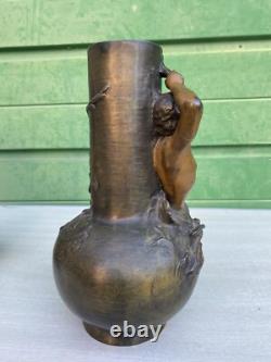 Paire de vases régule patine bronze Louis Moreau Art Nouveau fin 19ème