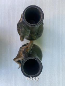 Paire de vases régule patine bronze Louis Moreau Art Nouveau fin 19ème
