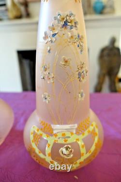 Paire de vases soliflore pate de verre émaillée 1900 art nouveau Legras