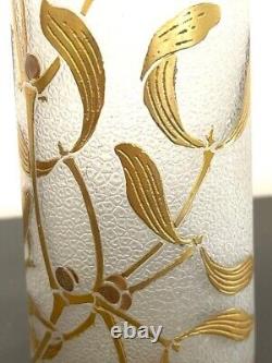 Paire de vases soliflores feuilles de gui doré LEGRAS, ART NOUVEAU