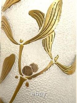 Paire de vases soliflores feuilles de gui doré LEGRAS, ART NOUVEAU