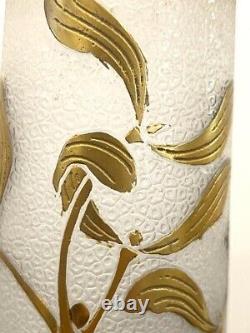 Paire de vases soliflores feuilles de gui doré LEGRAS, ART NOUVEAU