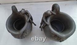 Paire pichets en étain signé Charles Perron Art Nouveau décor femmes baigneuses