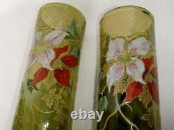 Paire vase émaillé Legras art nouveau décor de fleurs et dorure rouleau