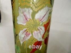 Paire vase émaillé Legras art nouveau décor de fleurs et dorure rouleau