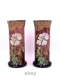 Paire vases en verre LEGRAS Montjoye Art Nouveau c. 1900 Antique glass vases