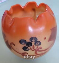 Petit Vase Boule Ourlé Émaillé Signé Legras Art Nouveau Décor Japonisant