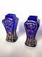 Petits Vases À Fleurs Anciens En Verre Bleu Et Or Art Nouveau Vers 1900 (paire)