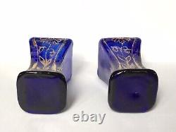 Petits Vases À Fleurs Anciens En Verre Bleu Et Or Art Nouveau Vers 1900 (paire)
