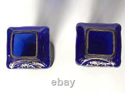 Petits Vases À Fleurs Anciens En Verre Bleu Et Or Art Nouveau Vers 1900 (paire)